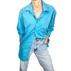 Vettorio Fratini cotton blend blue boxy long sleeve button up shirt M